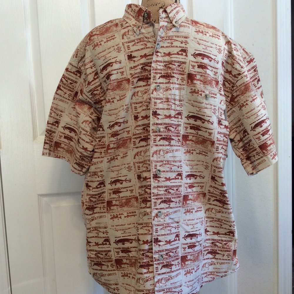 Vintage Woolrich Men’s Redwood Tonal Fish lures print Hawaiian aloha shirt L